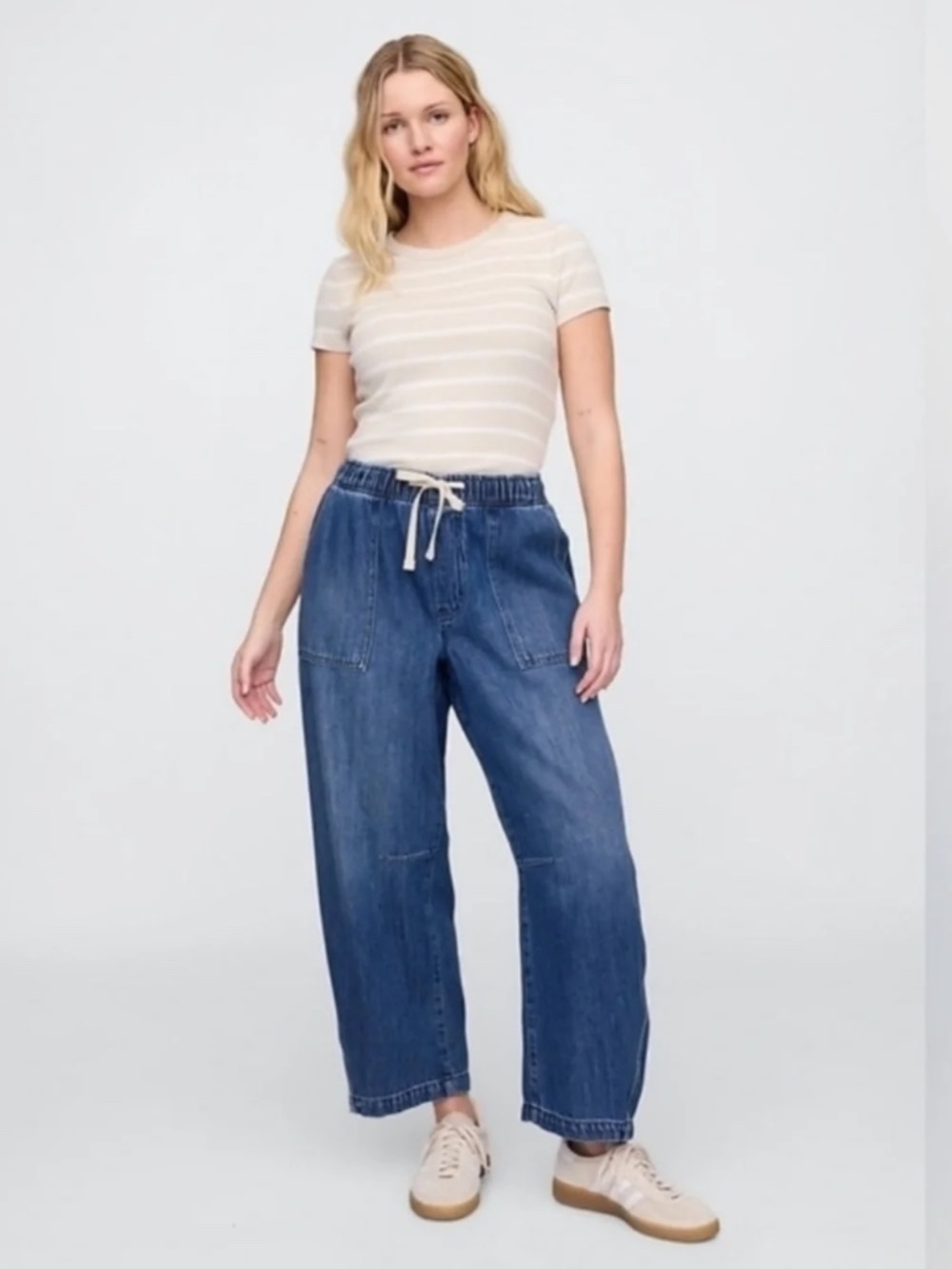 Gap Mid Rise Pull-On Barrel Jeans Medium Wash Medium - Picture 3 of 13